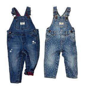 Vintage OshKosh B'Gosh Vestbak Baby  Sz 12/18 M Denim Jean Bib Overalls LOT of 2